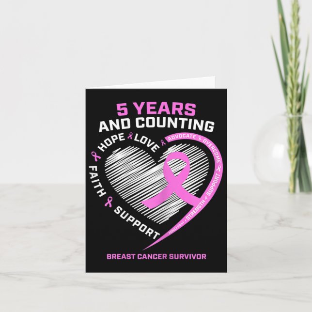 5 Year Breast Cancer Survivor 5 Years Cancer Free  Card (Front)