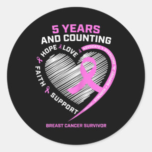 5 Year Breast Cancer Survivor 5 Years Cancer Free Classic Round Sticker