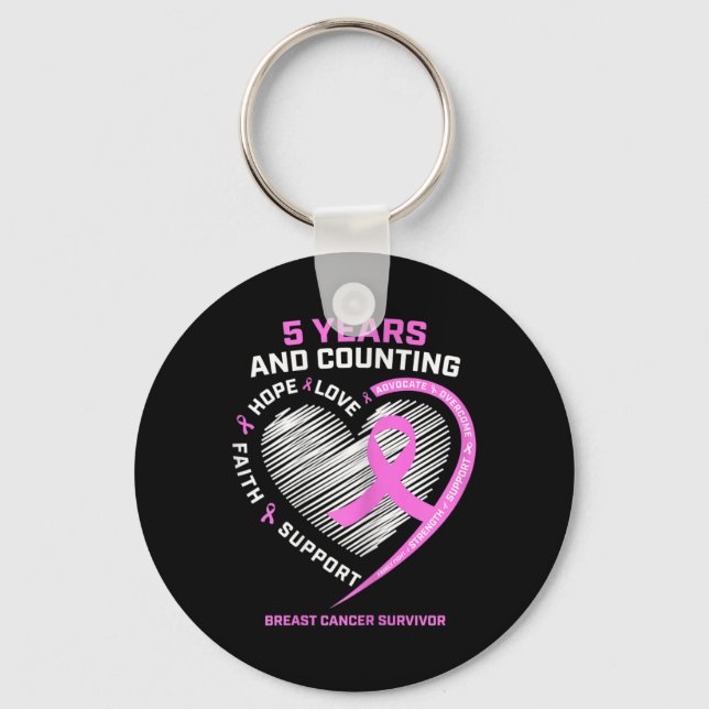 5 Year Breast Cancer Survivor  5 Years Cancer Free Key Ring (Front)