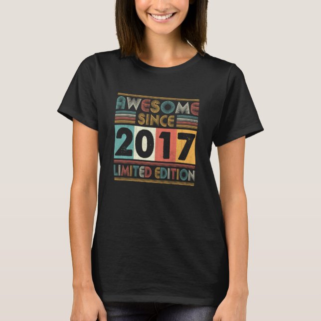 5 Year Old  Awesome Since 2017 5th Birthday Retro T-Shirt (Front)