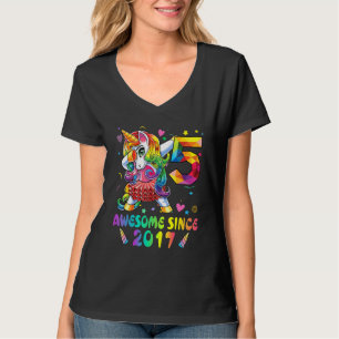 5 Year Old Awesome Since 2017 Dabbing Unicorn 5th T-Shirt
