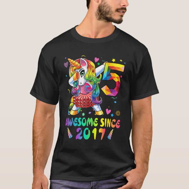 5 Year Old Awesome Since 2017 Dabbing Unicorn 5th  T-Shirt (Front)