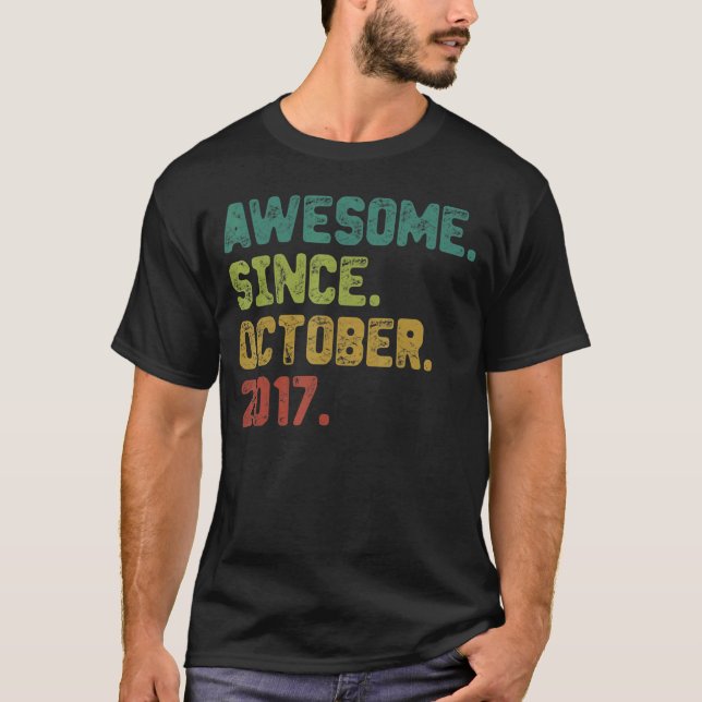 5 Year Old Awesome Since October 2017 5th Birthday T-Shirt (Front)