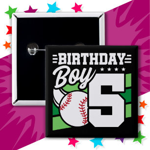 5 Year Old Baseball Party Theme 5th Birthday Boy 15 Cm Square Badge