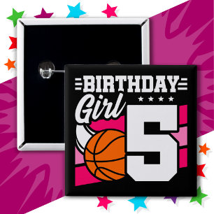 5 Year Old Basketball Party 5th Birthday Girl 15 Cm Square Badge