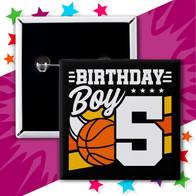 5 Year Old Basketball Party Theme 5th Birthday Boy 15 Cm Square Badge (Creator Uploaded)