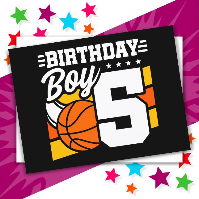 5 Year Old Basketball Party Theme 5th Birthday Boy Postcard (Creator Uploaded)