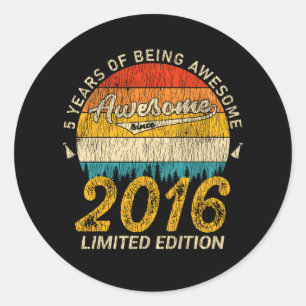 5 Year Old Bday 2016 Awesome Since 5th Birthday Classic Round Sticker