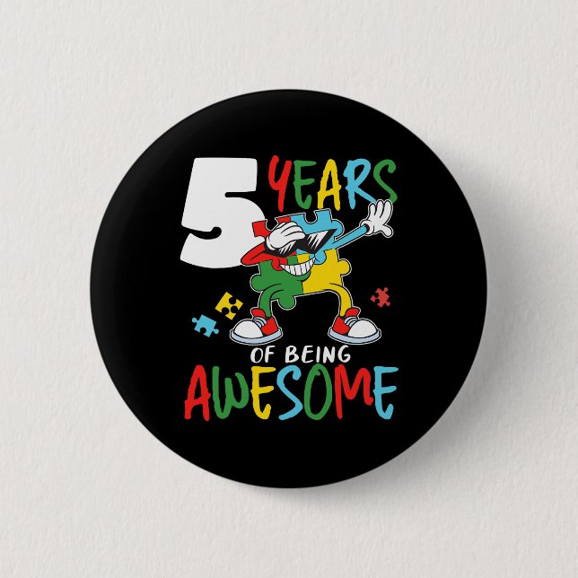 5 Year Old Birthday Autistic Boy Girl Autism Aware 6 Cm Round Badge (Front)