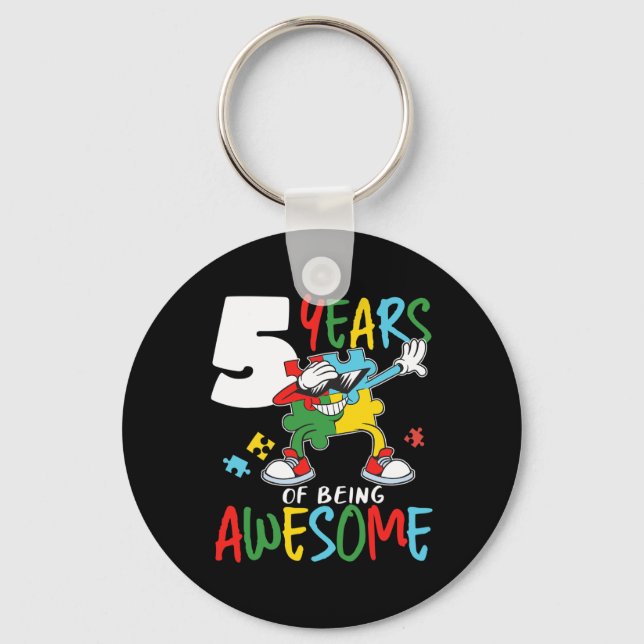 5 Year Old Birthday Autistic Boy Girl Autism Aware Key Ring (Front)