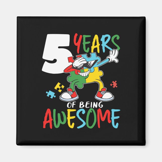 5 Year Old Birthday Autistic Boy Girl Autism Aware Magnet (Front)