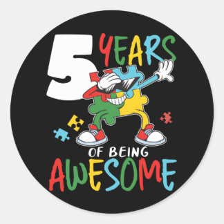 5 Year Old Birthday Boy Or Girl Autism Awareness Classic Round Sticker