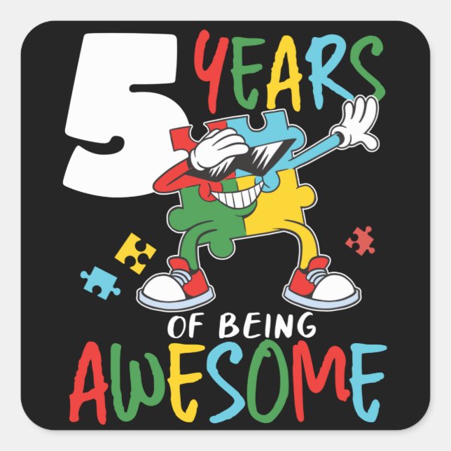 5 Year Old Birthday Boy Or Girl Autism Awareness Square Sticker (Front)