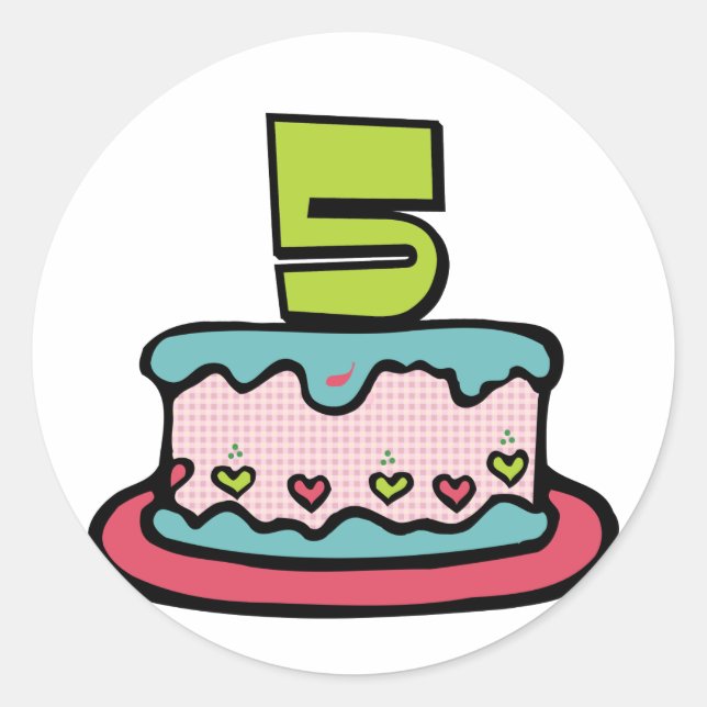 5 Year Old Birthday Cake Classic Round Sticker (Front)