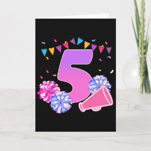 5 Year Old Birthday Cheerleading Girl 5th Party Card