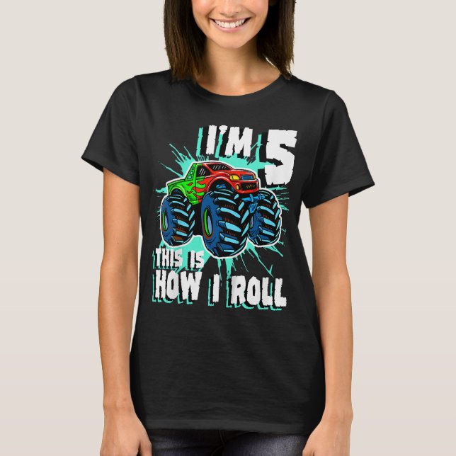 5 Year Old Boy Monster Truck Birthday Party 5th Bo T-Shirt (Front)