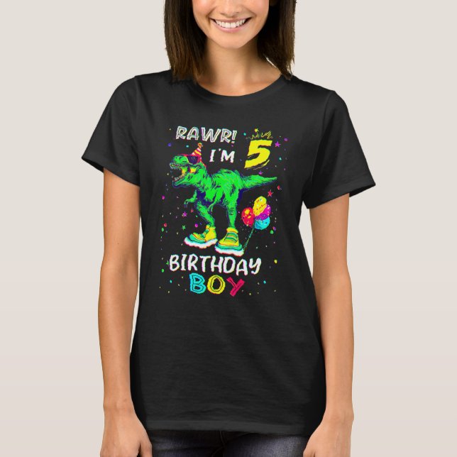 5 Year Old Boy  T Rex Dinosaur 5th Birthday Shirt  (Front)