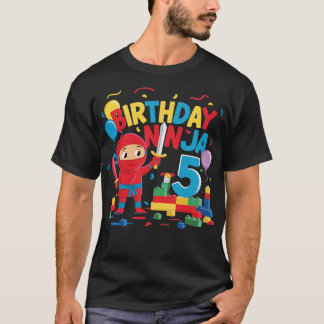 5 Year Old Building Blocks Ninja 5th Birthday Gift T-Shirt