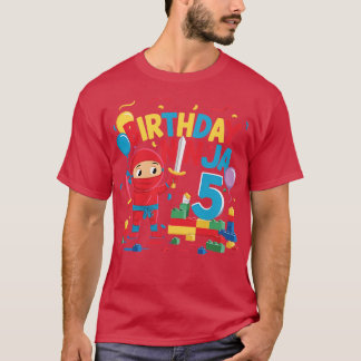 5 Year Old Building Blocks Ninja 5th Birthday Gift T-Shirt