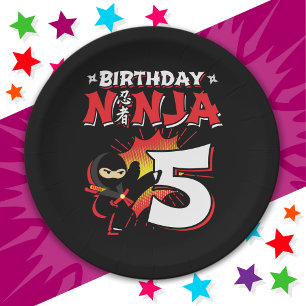 5 Year Old Comic Book Style Ninja 5th Birthday Paper Plate
