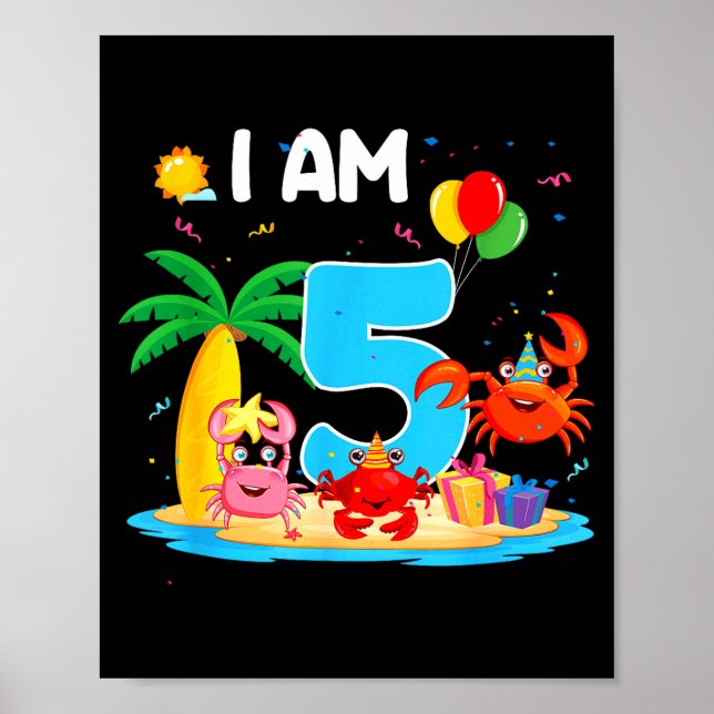 5 year old crab lover 5th crab theme beach summer poster (Front)