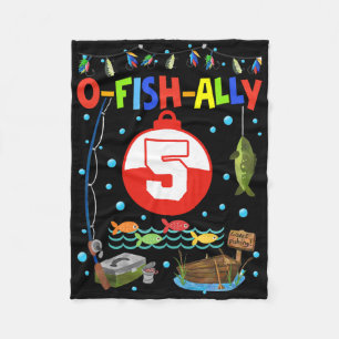 5 Year Old Fishing 5th Birthday Boy Bday Party Dec Fleece Blanket