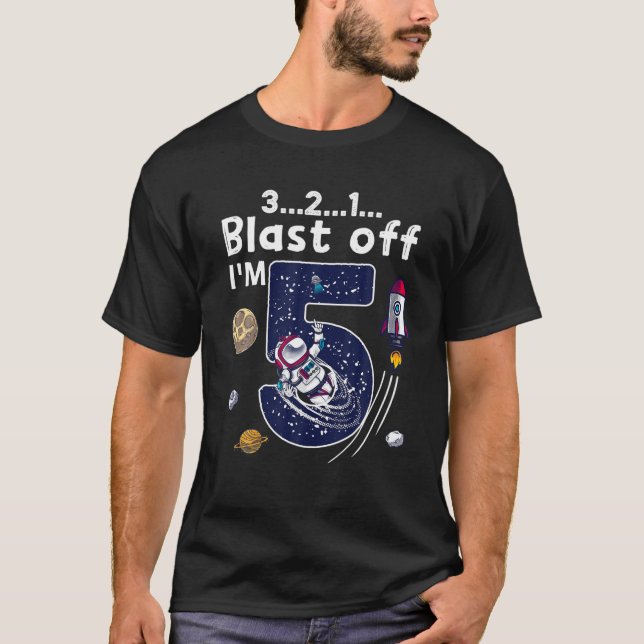 5 Year Old Gift Boys Funny Outer Space Rocket 5Th T-Shirt (Front)
