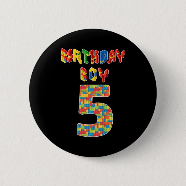 5 Year Old Gifts Building Blocks 5th Birthday Boys 6 Cm Round Badge (Front)