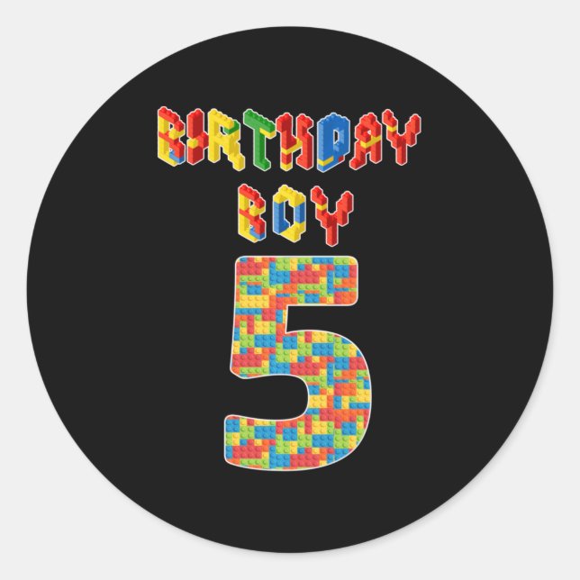 5 Year Old Gifts Building Blocks 5th Birthday Boys Classic Round Sticker (Front)