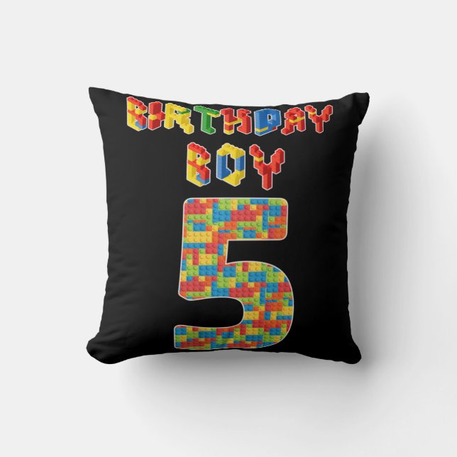 5 Year Old Gifts Building Blocks 5th Birthday Boys Cushion (Front)