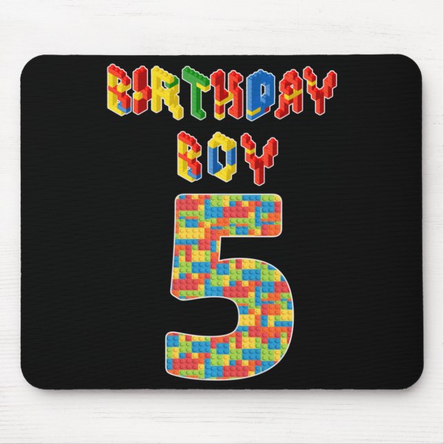 5 Year Old Gifts Building Blocks 5th Birthday Boys Mouse Mat (Front)