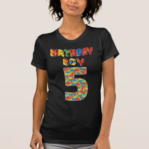 5 Year Old Gifts Building Blocks 5th Birthday Boys T-Shirt