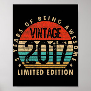 5 Year Old Gifts Vintage 2017 Limited Edition 5th Poster