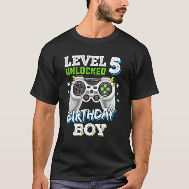 5 Year Old Level 5 Unlocked 5th Birthday  Video Ga T-Shirt (Front)