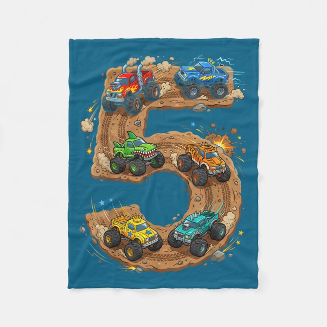 5 Year Old Monster Truck Boy Toddler 5th Birthday  Fleece Blanket (Front)