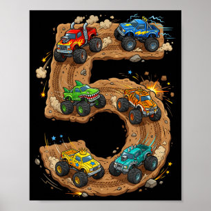 5 Year Old Monster Truck Boy Toddler 5th Birthday Poster