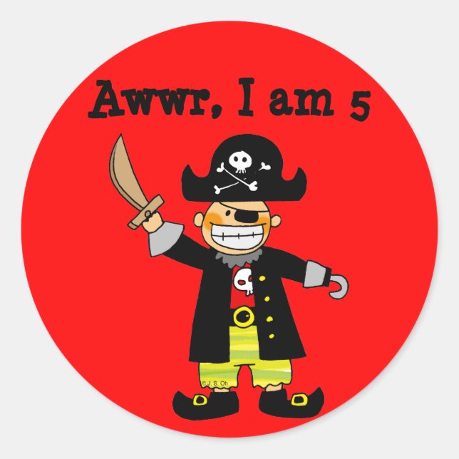 5 year old pirate boy classic round sticker (Front)