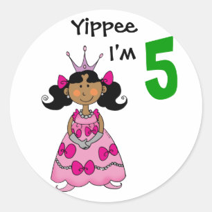 5 year old princess (black hair) classic round sticker