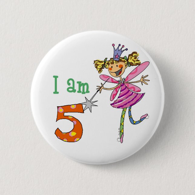 5 year old princess fairy 6 cm round badge (Front)