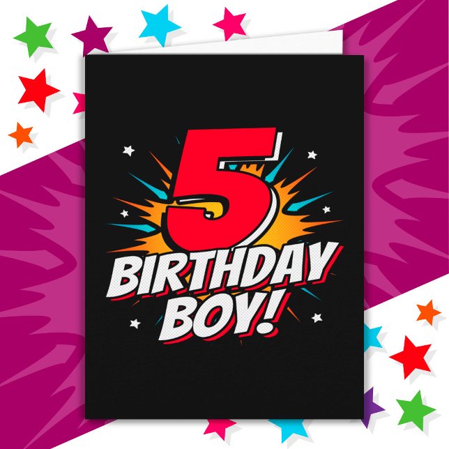 5 Year Old Superhero Birthday Boy 5th Birthday Card (Creator Uploaded)