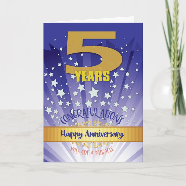 5 Year Recovery Anniversary Bold Numeral Card (Front)
