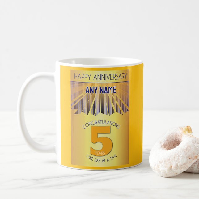 5 Year Sober Anniversary | Golden Ray 12 Step Coffee Mug (With Donut)