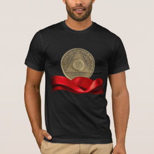 5 Year Sober Recovery Anniversary Coin Red Ribbon T-Shirt