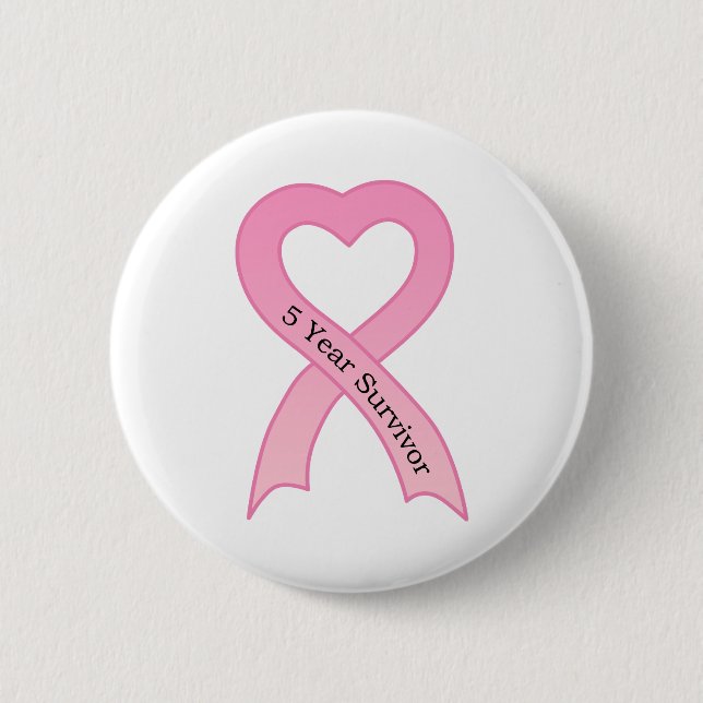5 Year Survivor Pink Ribbon Button (Front)