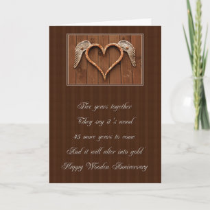 5 Year Wooden Heart Anniversary Card