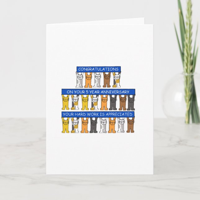 5 Year Work Anniversary Congratulations Cats Card (Front)