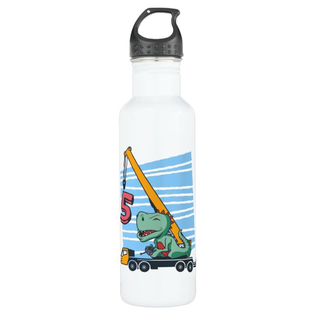 5 years 5th Birthday Mobile Crane Dinosaur 710 Ml Water Bottle (Front)
