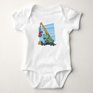5 years 5th Birthday Mobile Crane Dinosaur Baby Bodysuit