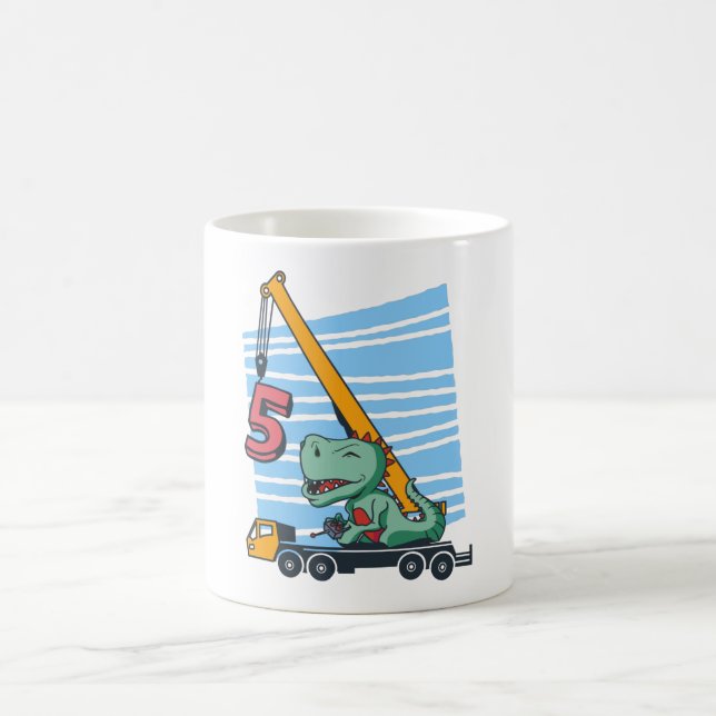 5 years 5th Birthday Mobile Crane Dinosaur Coffee Mug (Center)