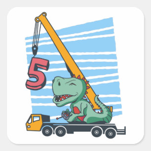 5 years 5th Birthday Mobile Crane Dinosaur Square Sticker